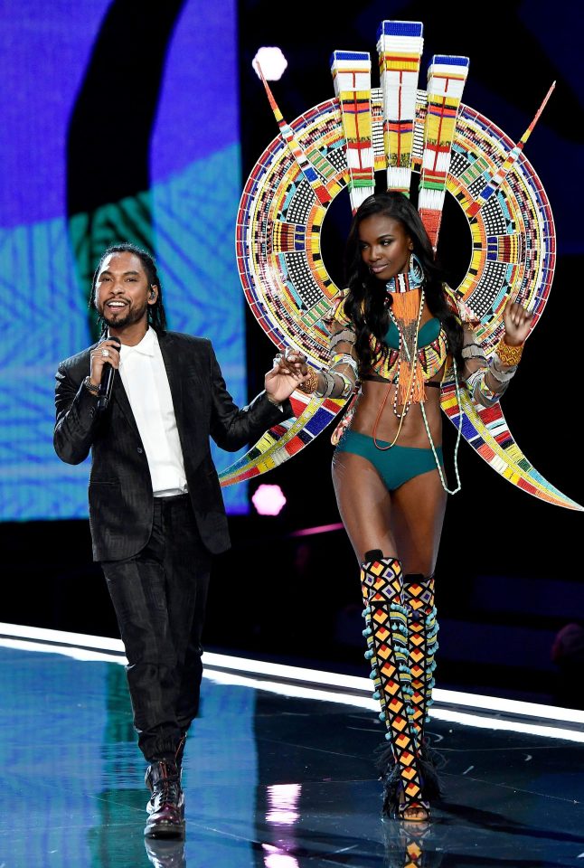  Singer Miguel and model Leomie Anderson walk the runway during the 2017 Victoria's Secret Fashion Show