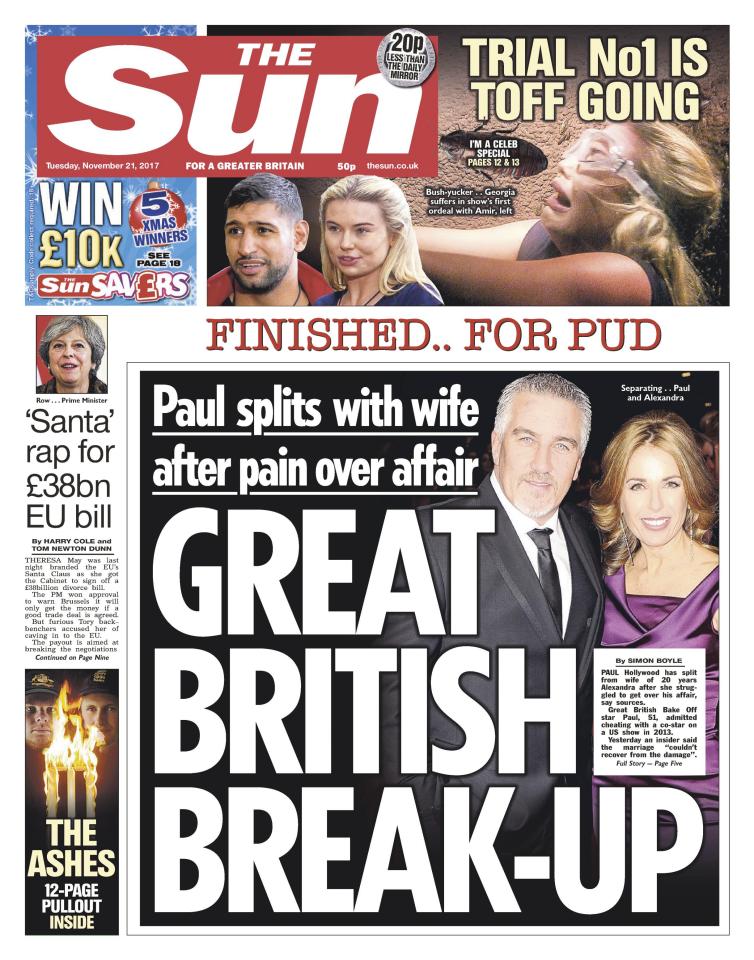  The Sun's front page revealing Paul and Alex's break-up