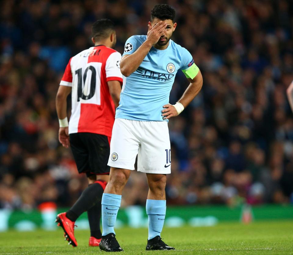  Captain for the night Sergio Aguero endured a frustrating time in front of goal