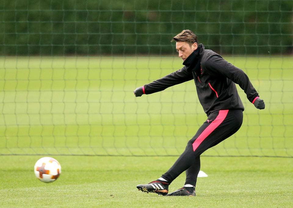  Mesut Ozil in training with Arsenal at London Colney earlier this week