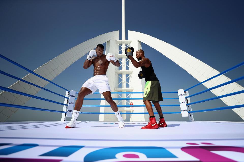  Anthony Joshua spars for a promotional video