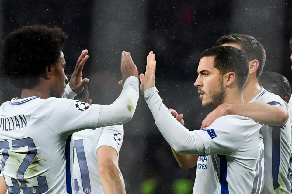  Willian and Eden Hazard combined to sink Qarabag and fire Chelsea into the knockout phrase