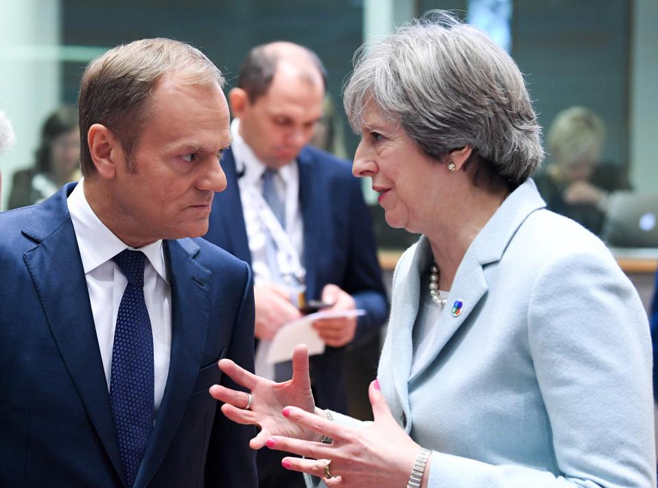  Theresa May and Donald Tusk held talks on the sidelines of an EU summit in Brussels last week - she wants talks to now move on to trade