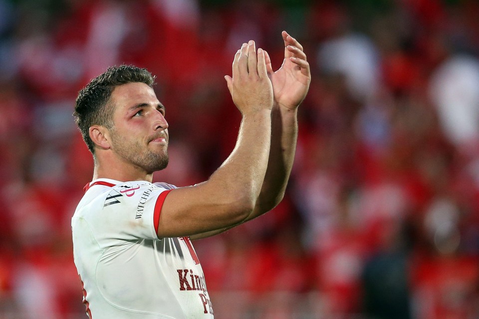 Sam Burgess acknowledges the crowd as England reach World Cup final