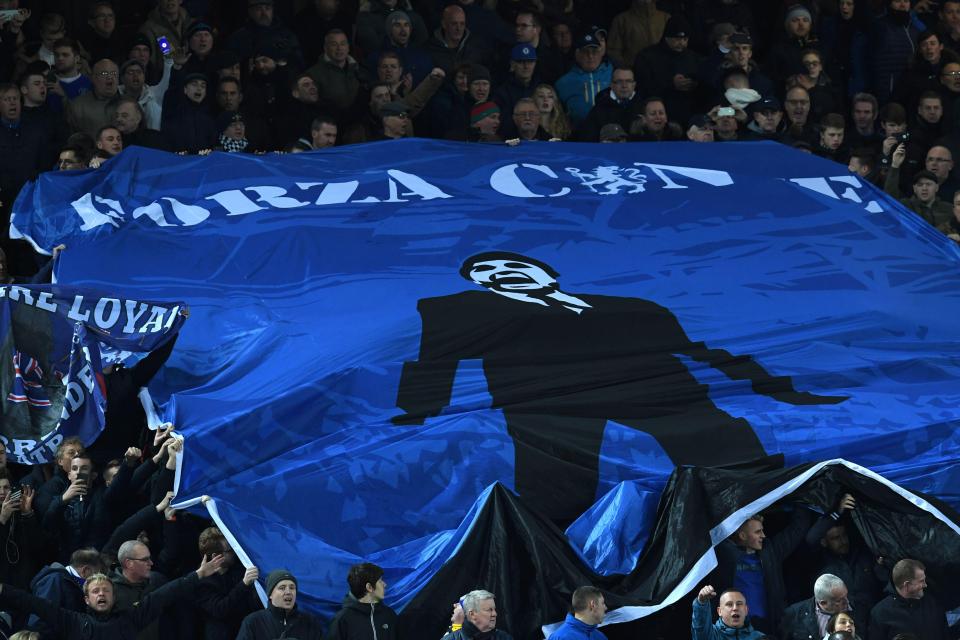  Chelsea fans pay tribute to boss Antonio Conte at Anfield