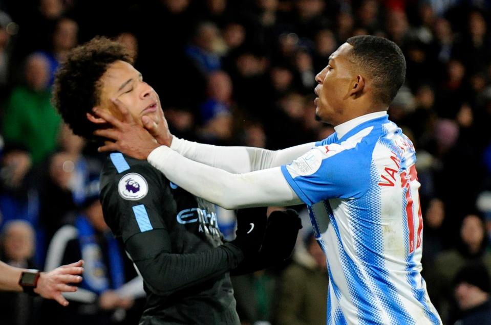  Van La Parra grabs Leroy Sane's face after the final whistle