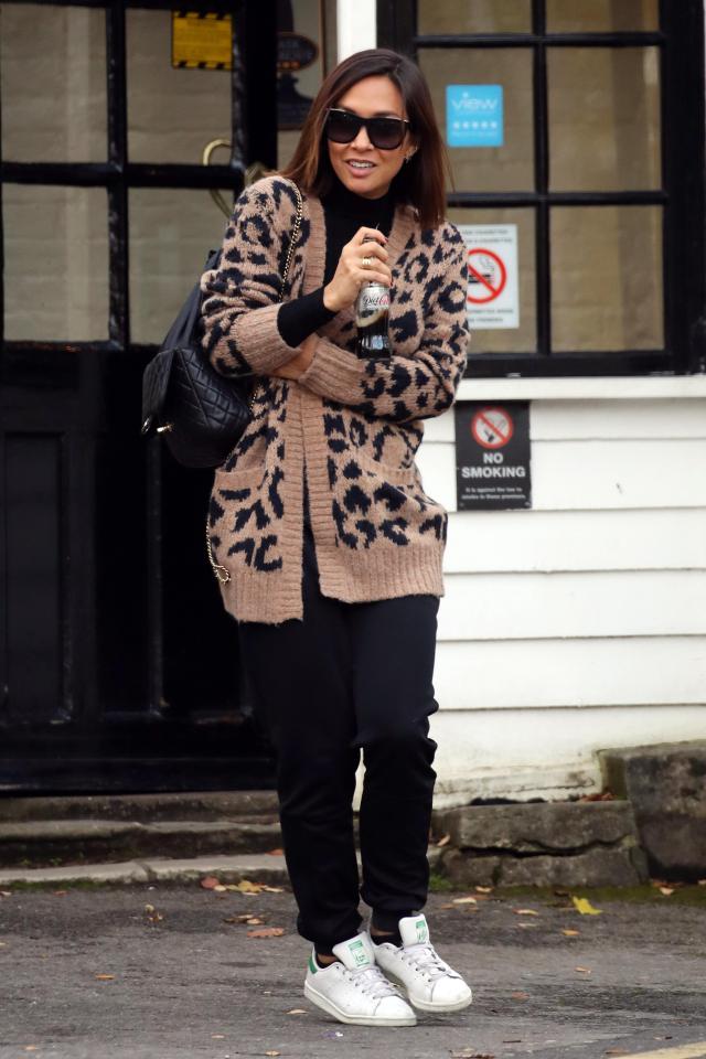  Myleene looked chic in an animal print cardigan