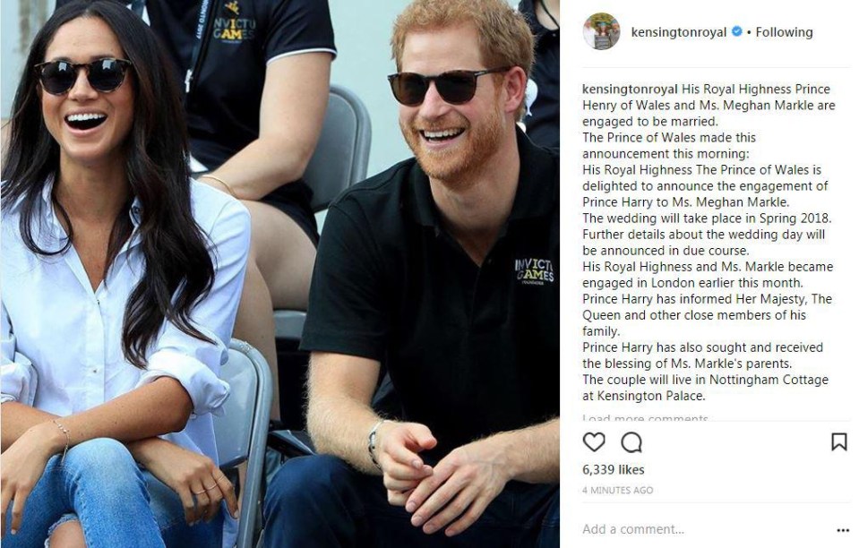 Prince Harry and Megan Markle announce their engagement