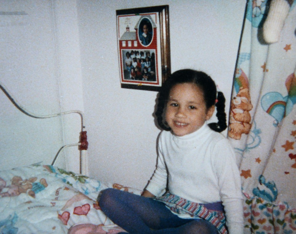 Meghan in her childhood bedroom at her mother Doria’s Los Angeles home