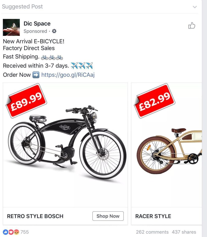 The Facebook advertisement offered up an ebike for sale