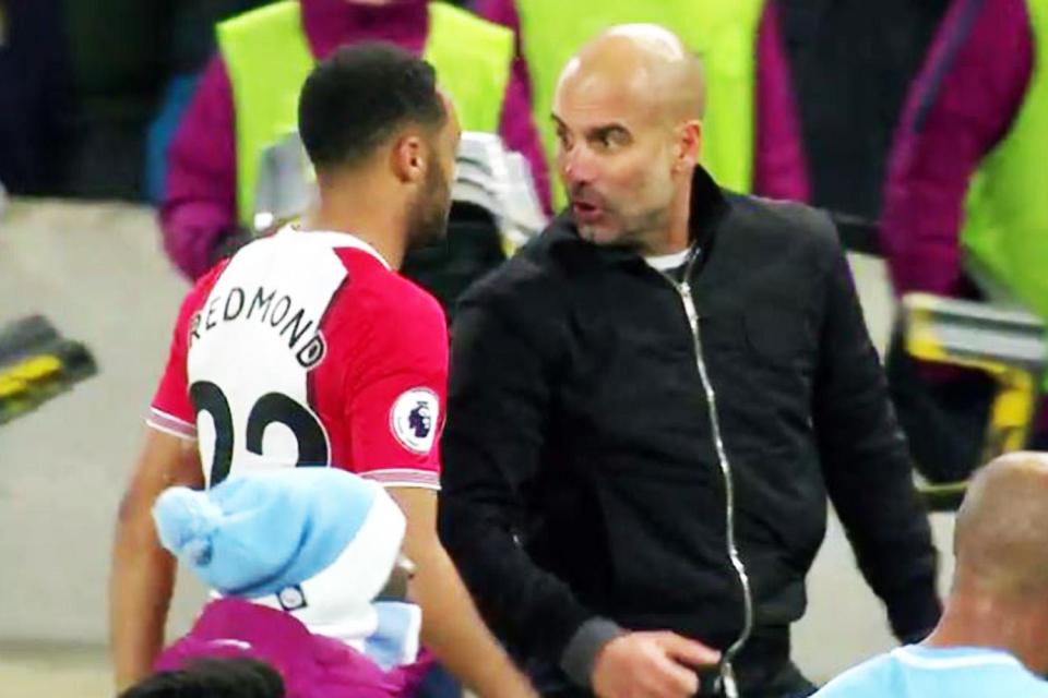  16secs... Pep Guardiola turns to Nathan Redmond and asks 'what were you going to say?'