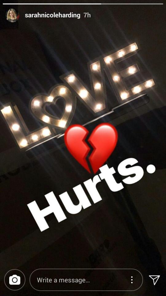  Sarah Harding posted this Love Hurts message on Instagram