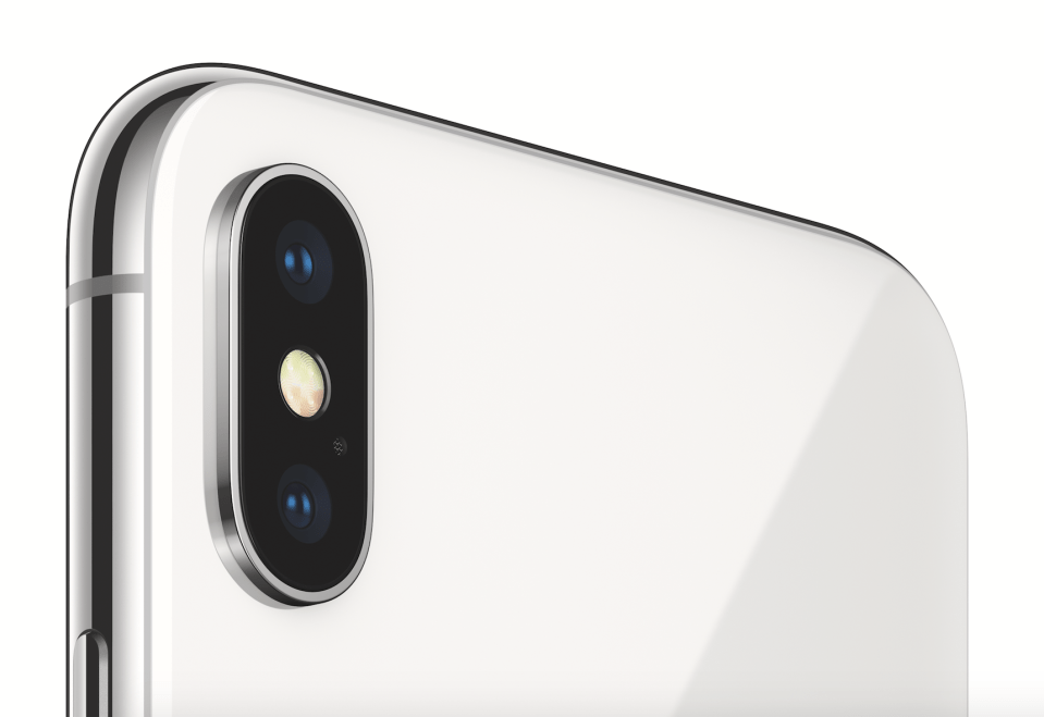  The iPhone X's dual camera can be seen in this image of a silver iPhone X