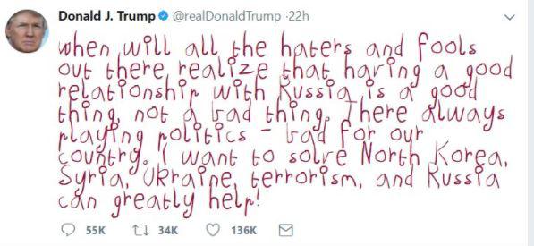  Trump on Russia... converted into a child's scrawl