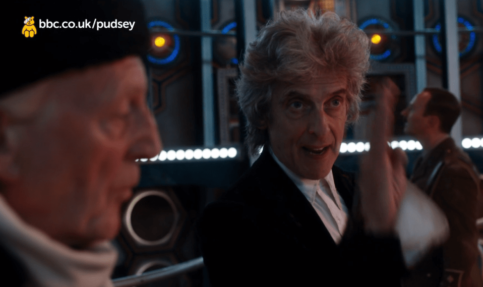  Peter Capaldi came face to face with the first incarnation of the Time Lord in a preview of the Doctor Who Christmas Special