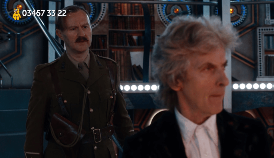  The doctor's arrive at the Tardis with a World War I pilot - played by Mark Gatiss - in tow