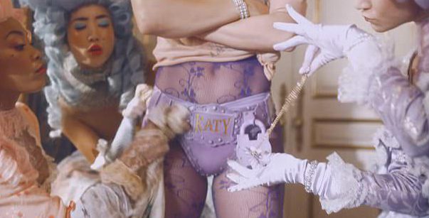 Katy appears with a chastity belt in the video