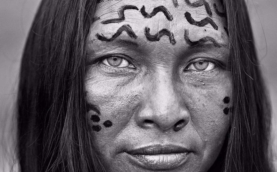  Penha Goes, a Yanomami Indian, posed for this striking black and white portrait