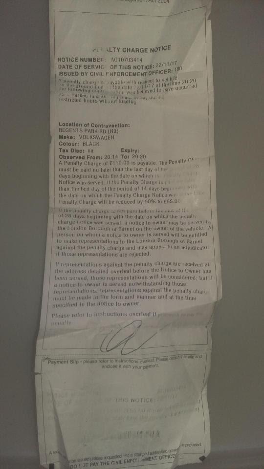  Jacob's penalty charge notice. He challenged it and the fine was scrapped