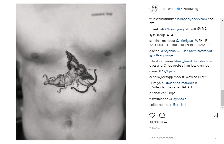  Brooklyn Beckham has a tattoo of cupid across his torso