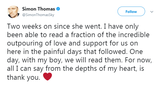  Simon posted a message on Twitter thanking fans for their support