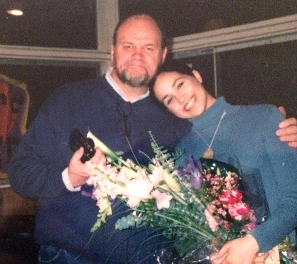  Her parents may have split when she was a toddler, but Meghan’s always been a daddy’s girl, as this pic of her as a teen with dad Thomas shows