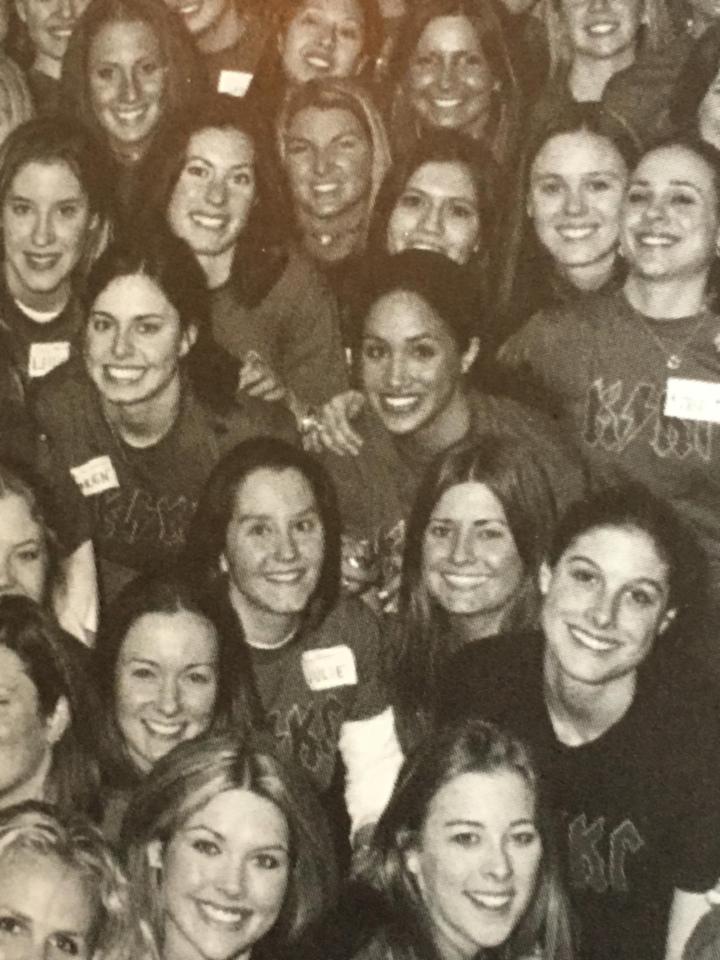  Even in a crowded photo, you can spot Meghan’s sparkle a mile off as she poses with friends at a charity event during her time at uni in the early Noughties