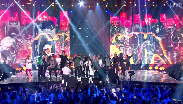 The rest of the finalists stormed the stage to celebrate the band’s win