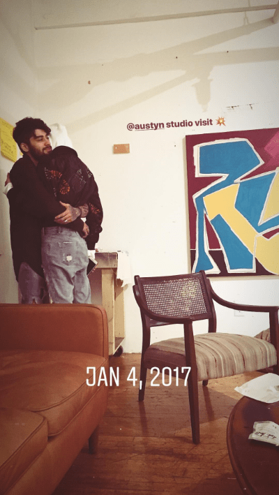  Gigi embraces her beau in another snap entitled 'austyn studio visit' and taken back in January