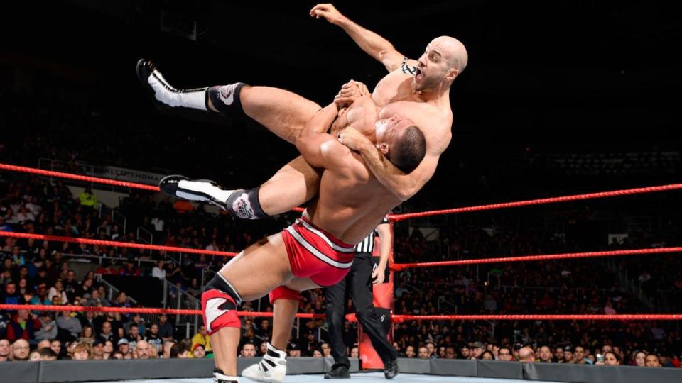  Jason Jordan suplexes Cesaro but the Swiss superman went on to win