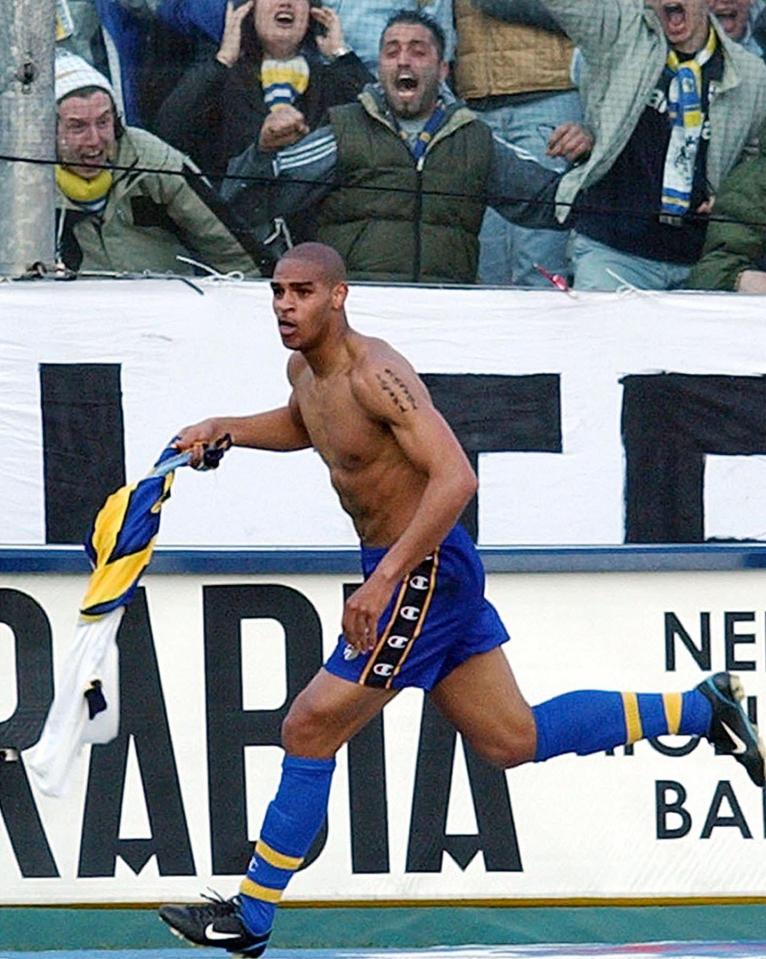  Adriano celebrates after scoring for Parma in 2003