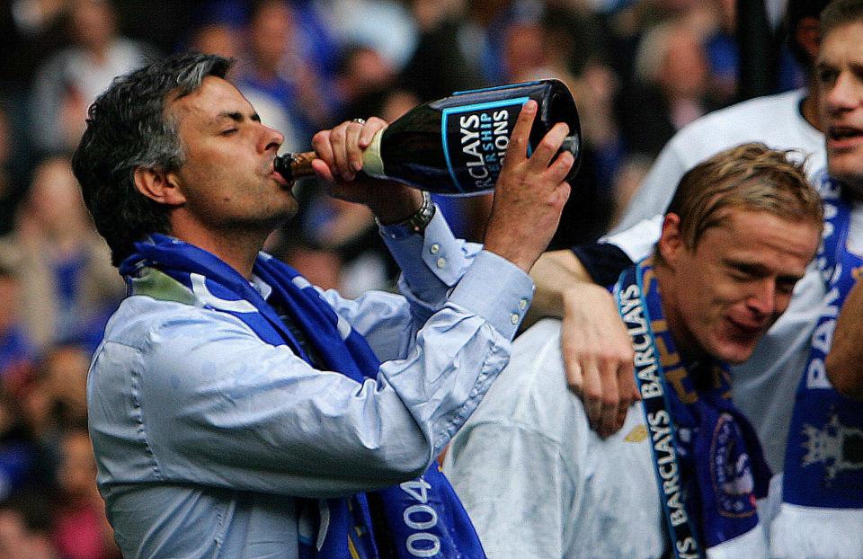  Jose Mourinho drinking champagne after winning the Premier League with Chelsea in 2005