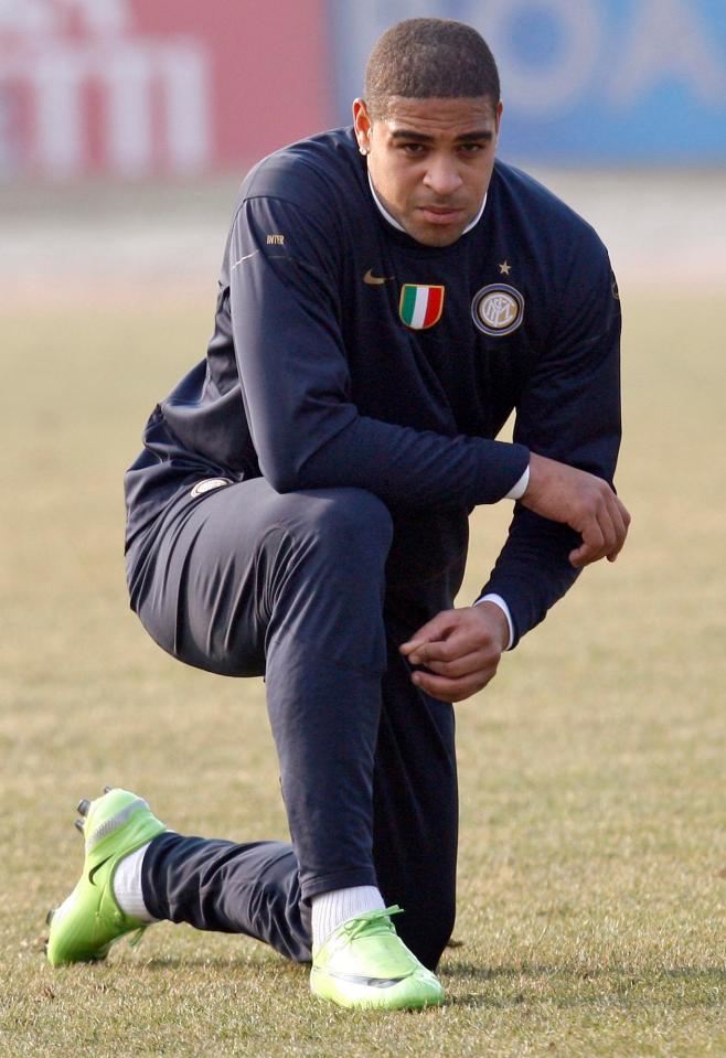  Adriano stretches during an Inter Milan training session