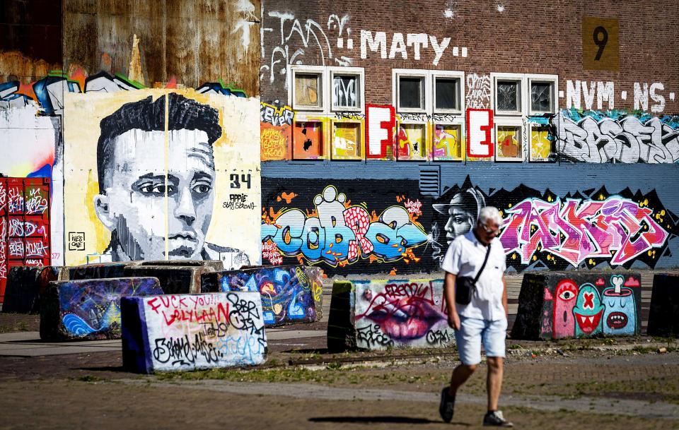  A view of a life size mural of Dutch Ajax Amsterdam player Abdelhak Nouri at a former shipyard in Amsterdam