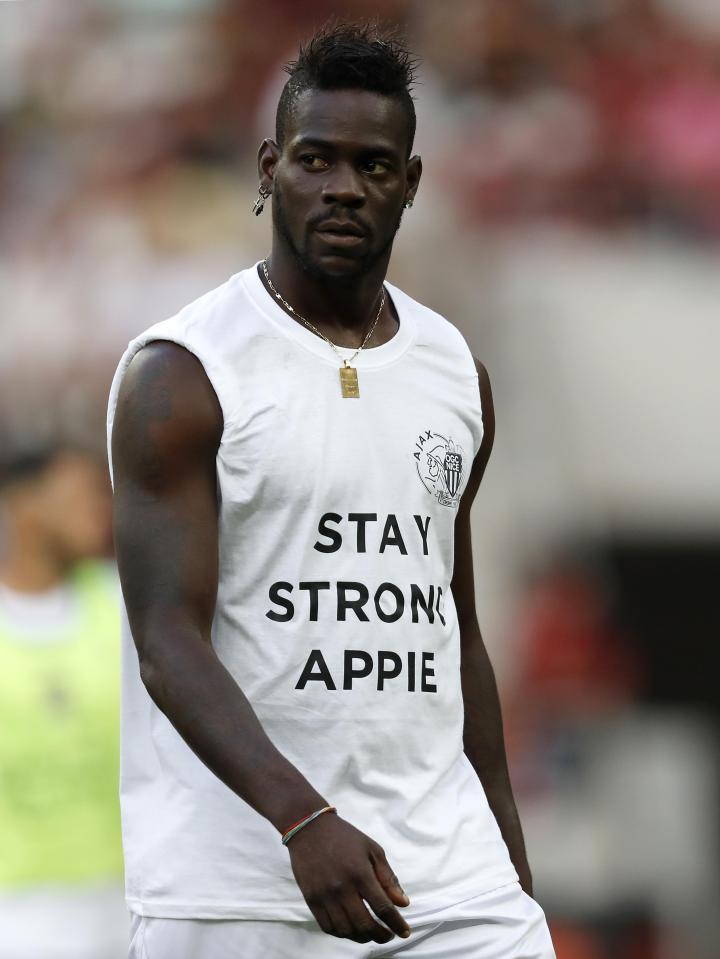  Mario Balotelli showed his support for the stricken footballer by wearing a tribute T-shirt