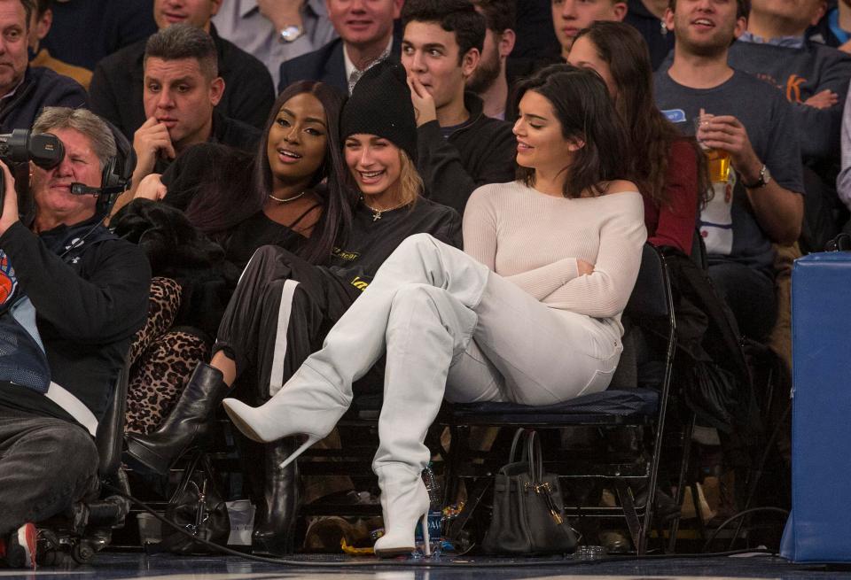  Kendall with Hailey Baldwin at the basketball recently watching Blake