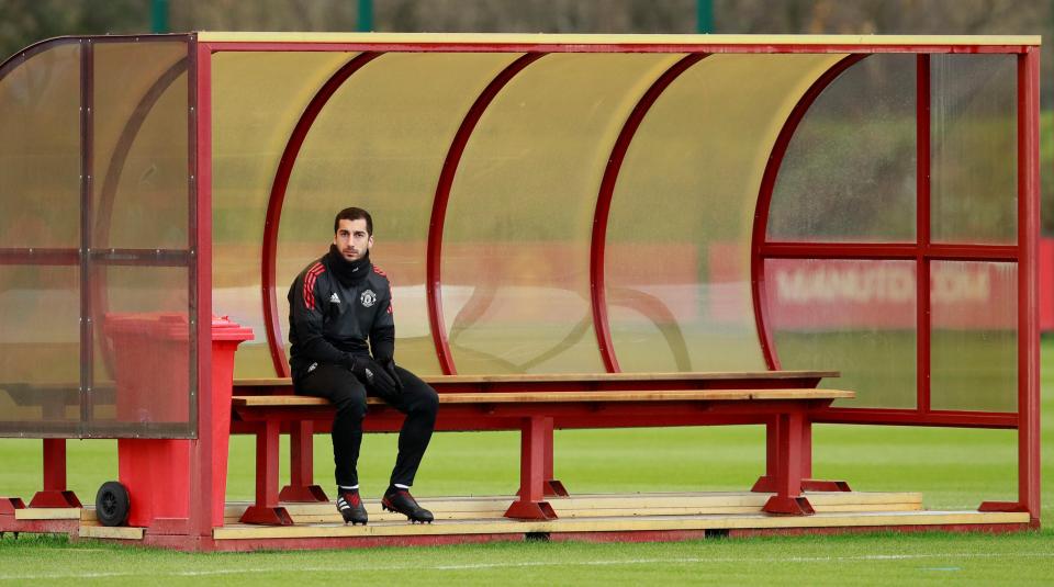  Henrikh Mkhitaryan sits on the bench at the AON Training Complex