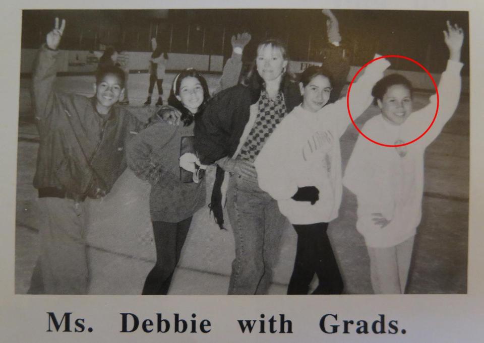  Another photo from the yearbook shows the actress playing on an ice rink