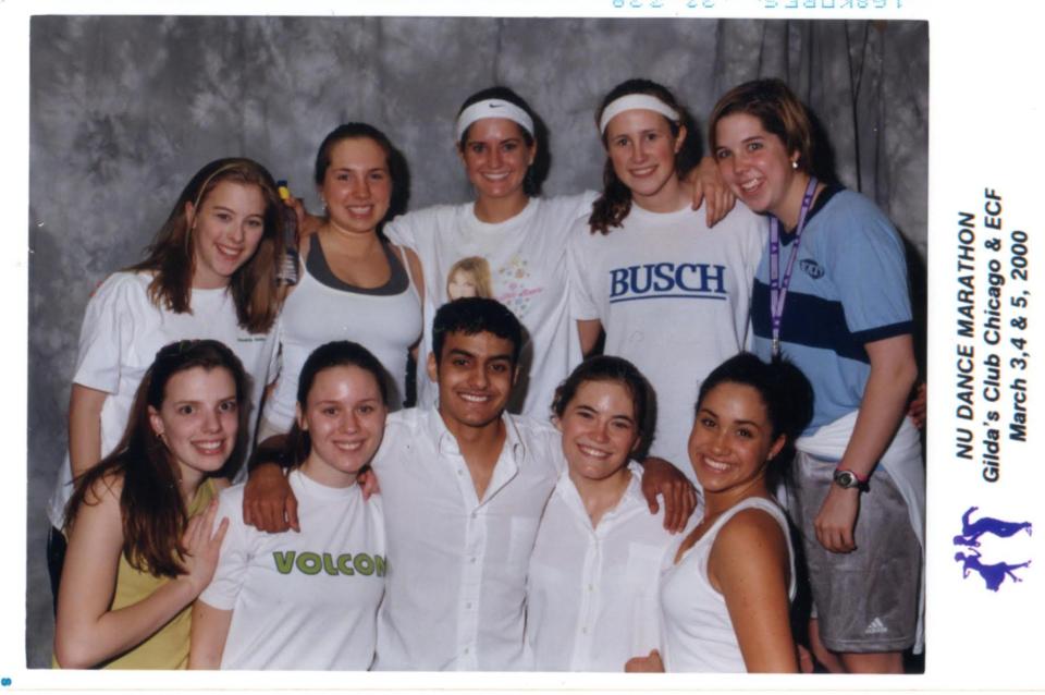  The future royal family member beams (bottom right) in this picture with a dance team in 2003