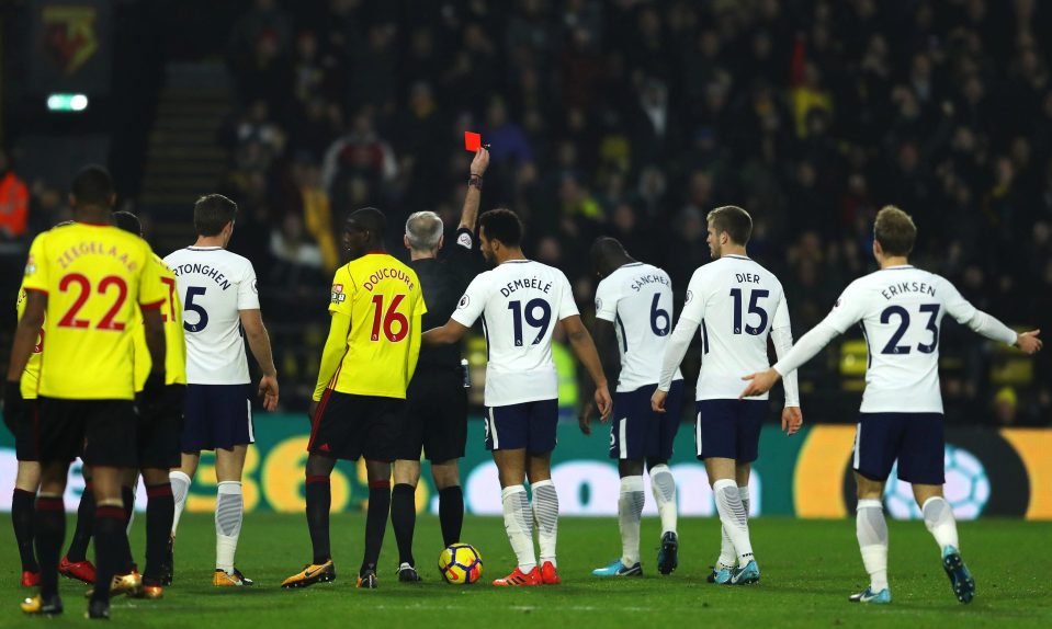  Davinson Sanchez was shown a straight red for Spurs