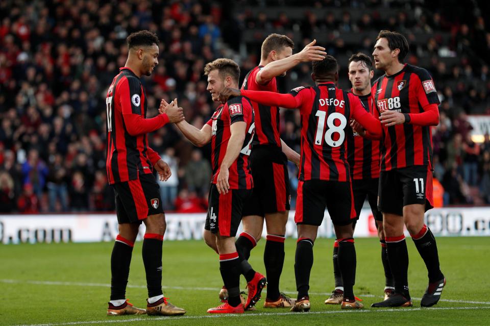  Bournemouth celebrate taking the lead through Ryan Fraser