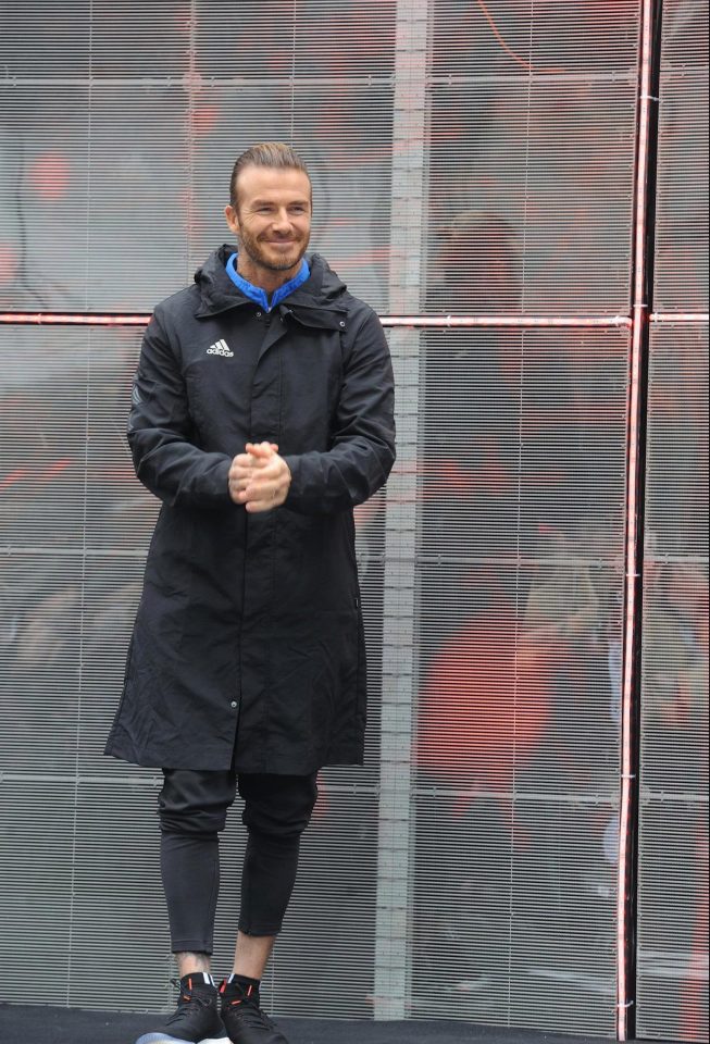  David Beckham was all smiles despite the cold weather in Shanghai