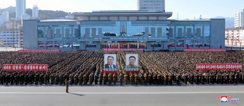  This picture showing a rally celebrating the recent ballistic missile tests was also released by North Korean propaganda chiefs in an apparent bid to show the country's backing of the regime