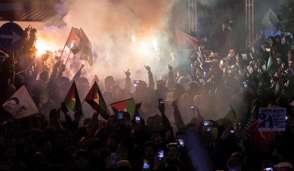  There were shocking scenes in Istanbul tonight amid furious reaction to Trump's announcement on Jerusalem