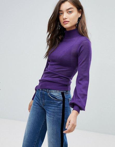  Pull off the purple trend with this statement sleeve roll neck