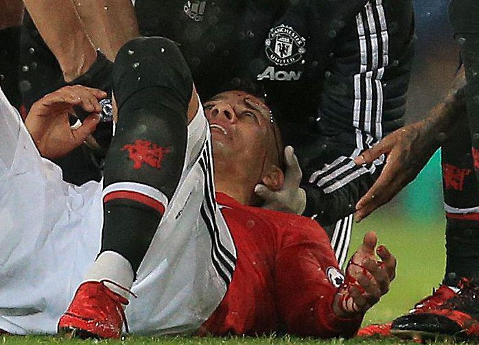  Marcos Rojo was flattened by his own foul on David Silva