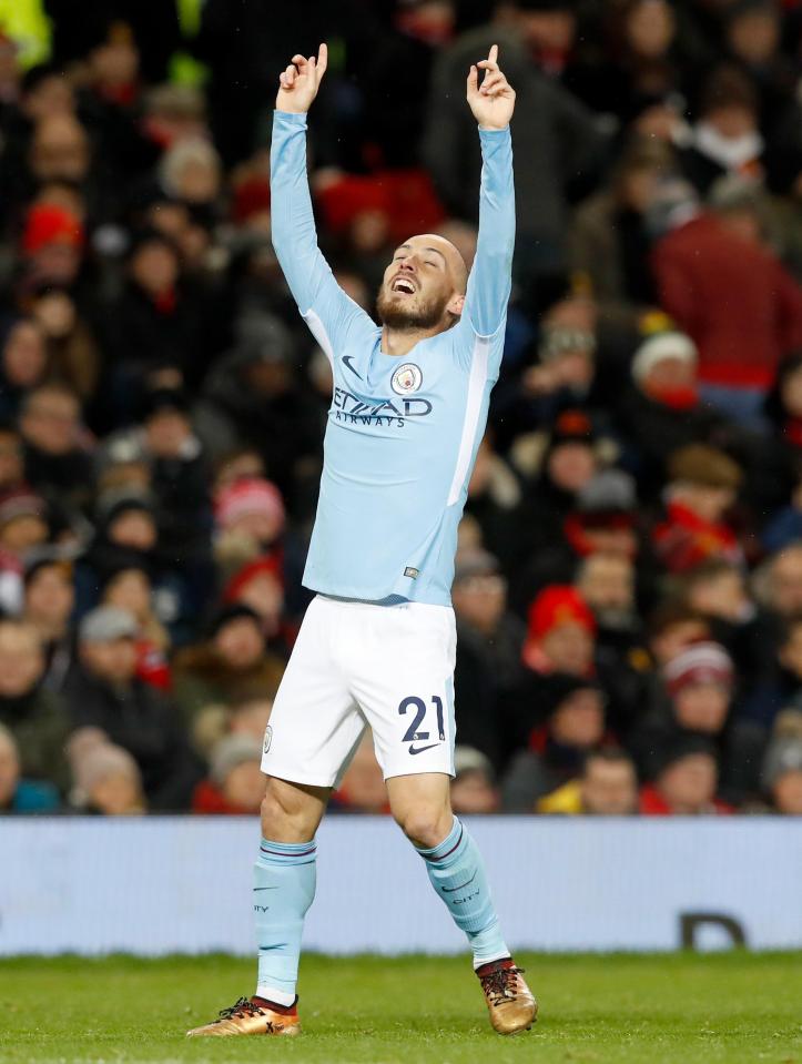  David Silva celebrated taking the lead in the derby