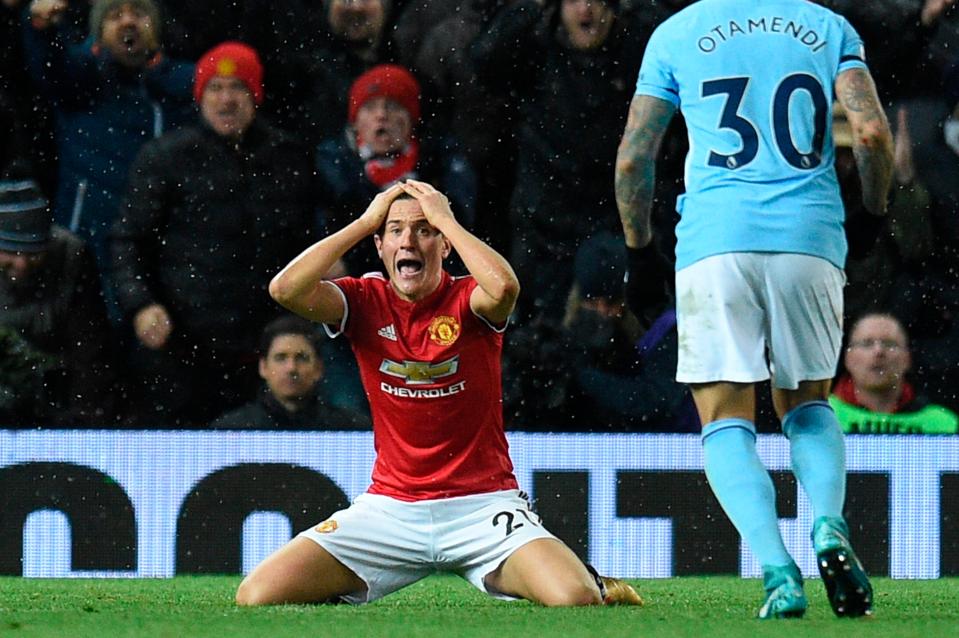  Spanish midfielder Ander Herrera reacts after failing to win his side a penalty