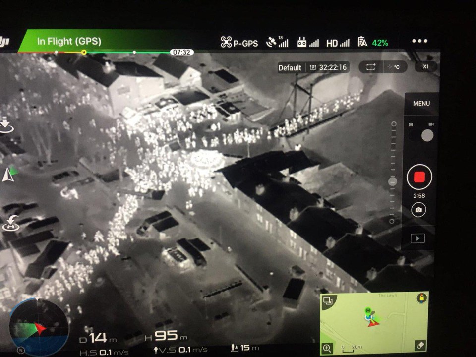 The drone technology means cops can watch exactly what’s going on in the market, seen here