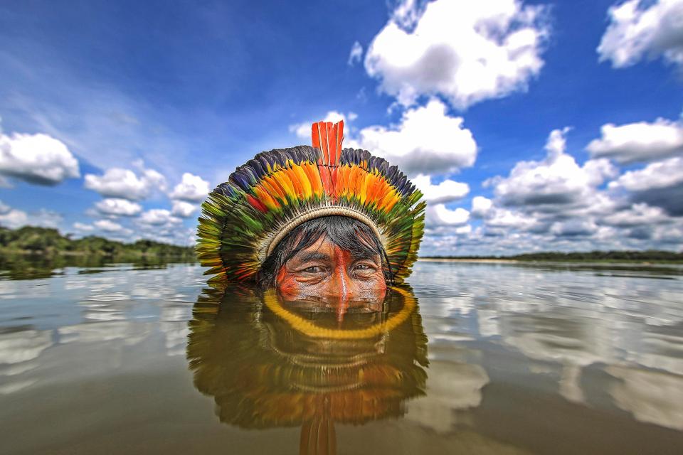  Ricardo began to photograph native tribsepeople to make a historical record for his book Brazilian Indians. He captured this Bejà Kayapó man taking a dip in the Xingu River, Mato Grosso state